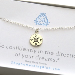 Diamond Compass Necklace • North Star Charm • Travel Necklace • Graduation Gift • Real Diamond • Sterling Silver Compass • Going Away Gift