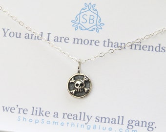 Best Friend Gift • Tiny Skull & Crossbones Necklace • BFF • Gang Of Two • Tough Girls • Skull Pendant • Badass Girls • Jolly Roger • Pirates