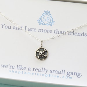 Best Friend Gift Tiny Skull & Crossbones Necklace BFF Gang Of Two Tough Girls Skull Pendant Badass Girls Jolly Roger Pirates image 1