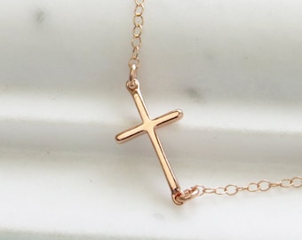 Side Cross Necklace • Sideways Cross • Layering Necklace • Cross Jewelry • Silver Cross • Simple Cross • Modern Cross • Layered Necklaces