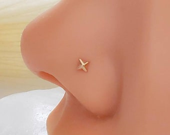 14K Gold Star Nose Stud • L Bend Nose Stud • 20 Gauge Nose Jewelry • Tiny Star Nose Stud • Diamond Star Stud • Compass Star Stud