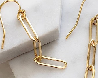 Modern Link Earrings • Gold Link Dangle Earrings • Minimalist Gold Drops • Chunky Links • Gift For Her • Paper Clip Link • Chunky Chain