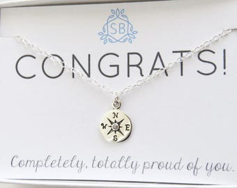 Inspirational Gift • Genuine Diamond Compass Necklace • North Star • Journey Necklace • Graduation Gift • Compass Jewelry • Traveler