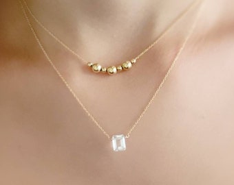 Emerald Cut Quartz Necklace • Fine Gold Chain • Modern Classic • Minimal Style • Layering Necklace • Dainty Solitaire Necklace