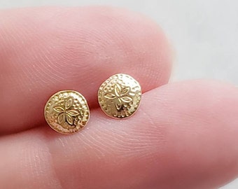 Sand Dollar Studs • Tiny Gold Earrings • Beach Themed Stud Earrings • Gold Sand Dollar Studs • Tiny Sand Dollar Earrings • Tropical Studs