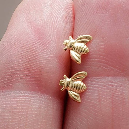 Tiny Honey Bee Studs Dainty Bee Earrings Bumble Bee Studs Etsy