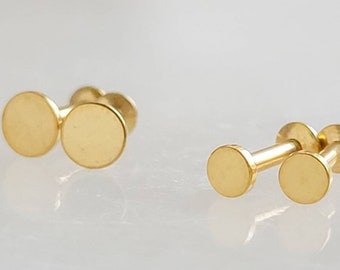 Dainty Flat Back Dot Studs • Tiny Circle Studs • Modern Disc Earrings • 16 Gauge Surgical Steel • 14K Gold Plate • Nap Studs • Waterproof