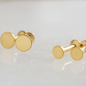 Dainty Flat Back Dot Studs • Tiny Circle Studs • Modern Disc Earrings • 16 Gauge Surgical Steel • 14K Gold Plate • Nap Studs • Waterproof