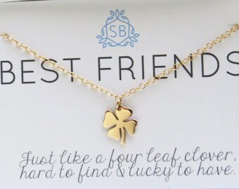 Best Friend Gift • Four Leaf Clover Necklace • Clover Charm • Lucky Charm • Clover Necklace • Shamrock Necklace • Friendship Jewelry • BF01