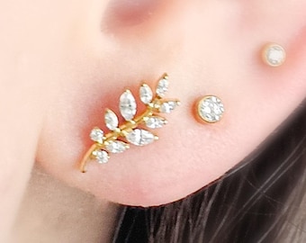 Delicate Vine Flat Back Studs • Olive Leaf Design • Implant Grade Titanium • Hypoallergenic Nap-In Earrings for Cartilage or Lobe