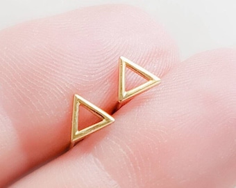14k Gold Triangle Studs • Small Geometric Earrings • Gold Triangular Earrings • Minimalist Earrings • Post Earrings • 14 Karat Gold Earrings