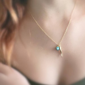 Italian Horn & Evil Eye Necklace • Protection Amulets • Dainty Layering Necklace • Gold Italian Horn • Lucky Charms • Waterproof Necklace