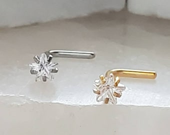 Star CZ Diamond L Bend Nose Stud • 18g or 20g • 316L Surgical Steel • Gold • Delicate Nose Stud • Dainty Stud • Star Shape • Body Jewelry