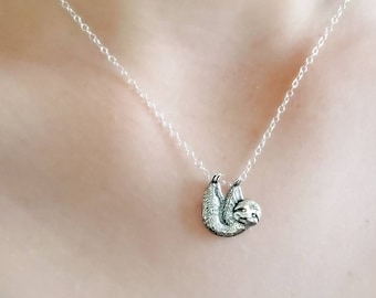 Sloth Necklace • Sweet Little Sloth Pendant • Silver Sloth Jewelry • Gift for Her • Hanging Sloth Necklace • Cute Sloth • Sloth Charm