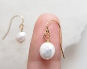 Tiny Coin Pearl Earrings Delicate Pearl Drops Simple Pearl Earrings White Pearls Bridesmaid Gift Dainty Pearl Earrings Gold