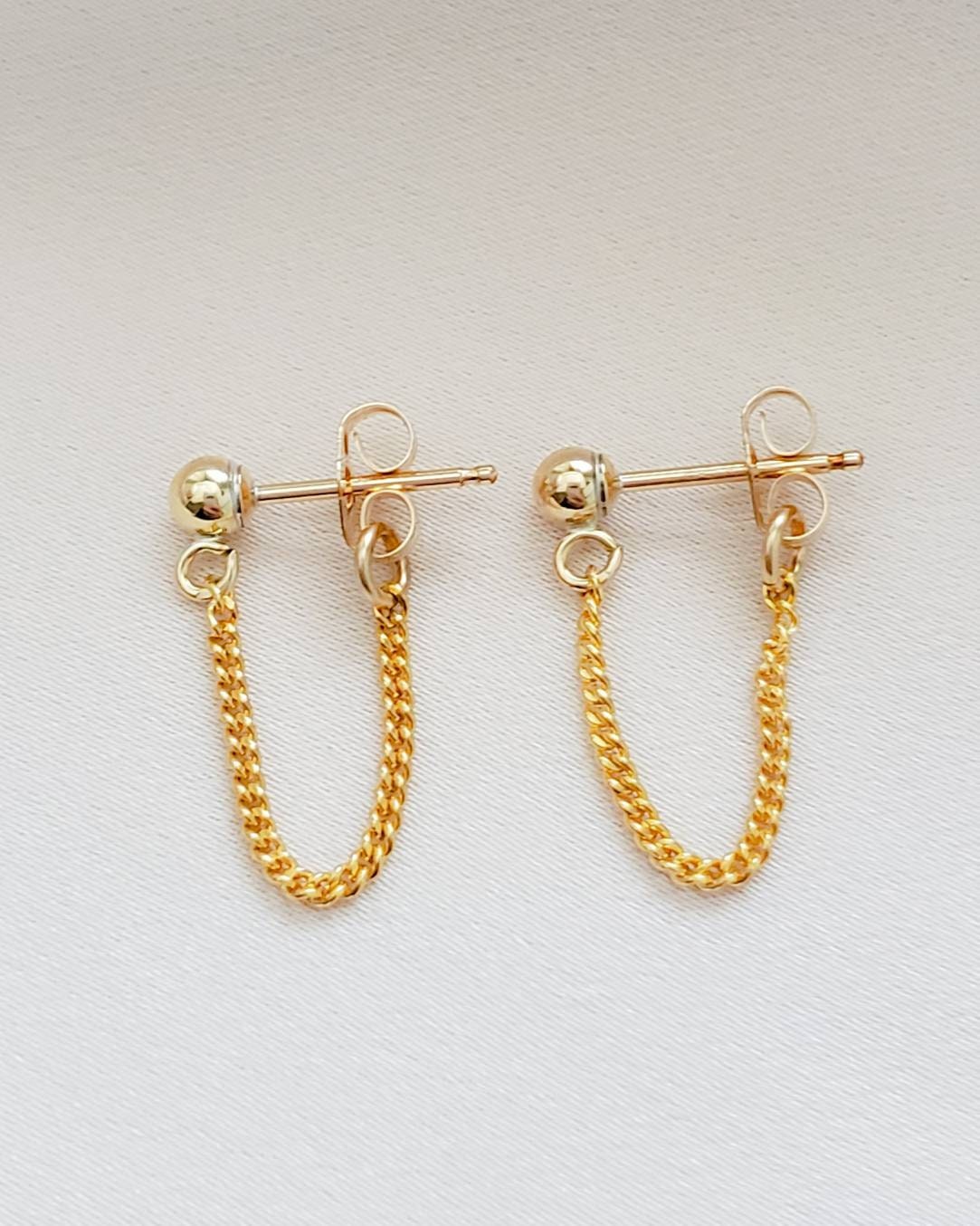 Stud Chain Earrings Dainty Chain studs Delicate Gold | Etsy