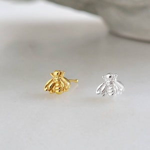 Tiny Bee Nose Bone 24 Gauge Sterling Silver Nose Jewelry Little Bee Nose Stud Small Nose Piercing image 3