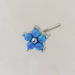 Daisy Opal Nose Stud • Dainty Flower L Bend • Surgical Steel • Fire Opals • Tiny Opal Flower • 20 Gauge • Nose Piercing • Body Jewelry Blue Opal