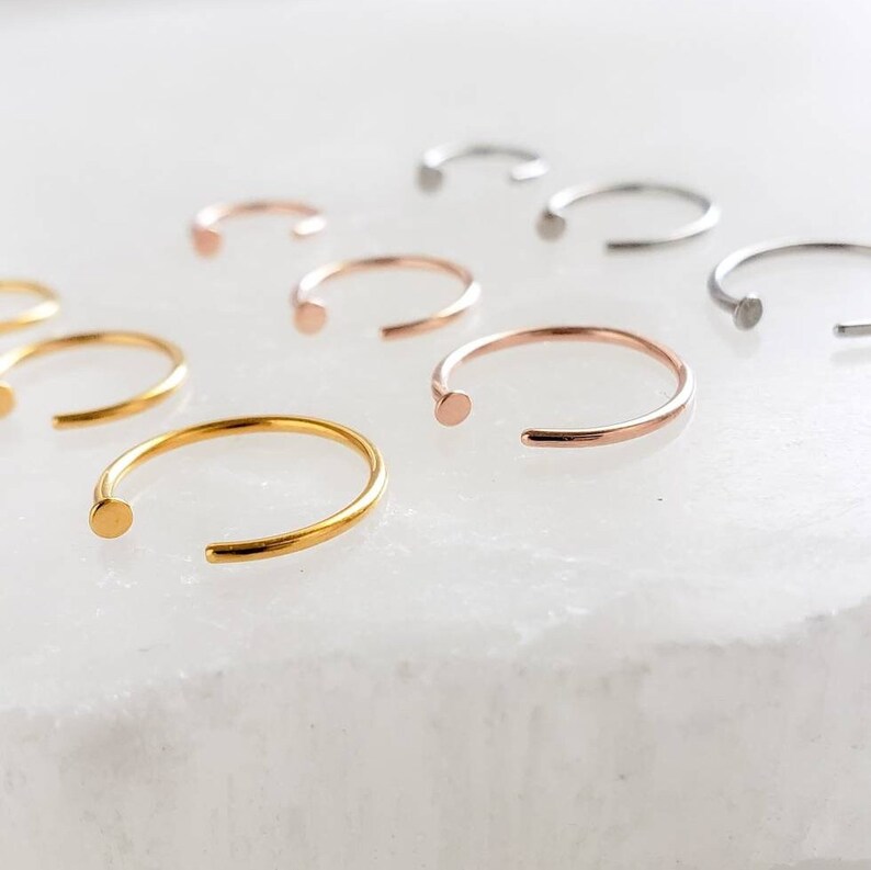 Tiny Dot Hug Hoops 20 Gauge Thin Dot Hoops Open Skinny Hoop Modern Hoops Dainty Hug Hoops Delicate Nose Ring Surgical Steel image 2