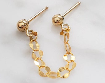 Double Stud Chain Earrings • Dainty Chain studs • Double Piercing • Delicate Gold Earrings • Multiple Piercings • Sparkly Chain • Single