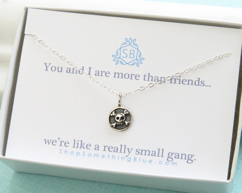 Best Friend Gift Tiny Skull & Crossbones Necklace BFF Gang Of Two Tough Girls Skull Pendant Badass Girls Jolly Roger Pirates image 1