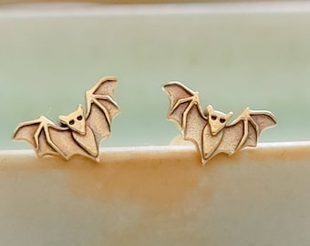 Cute Little Bat Studs • Golden Bat Earrings • Tiny Bats • Dainty Bat Jewelry • Spooky Jewelry • Silver Bats • Bat Wings • Pierced Earring