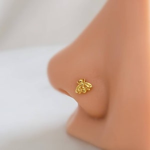 Tiny Bee Nose Bone 24 Gauge Sterling Silver Nose Jewelry Little Bee Nose Stud Small Nose Piercing image 5