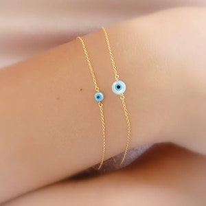 Dainty Evil Eye Bracelet • Nazar Charm • Dainty Gold Bracelet • Lucky Charm • Protection Amulet • Layering Bracelet