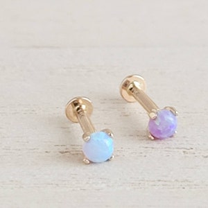 14k Gold Opal Flat Back Studs  • 16 Gauge Screw In Earrings • Fire Opal Earrings • Nap Studs • Cartilage • Monroe • Lobe Piercing • Gift