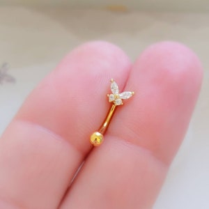 Sparkle Butterfly Eyebrow Ring • Surgical Steel Eyebrow Ring • Curved Barbell • 16 Gauge • Body Jewelry • Cubic Zirconia • Eyebrow Jewelry