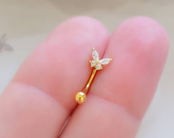 Sparkle Butterfly Eyebrow Ring • Surgical Steel Eyebrow Ring • Curved Barbell • 16 Gauge • Body Jewelry • Cubic Zirconia • Eyebrow Jewelry