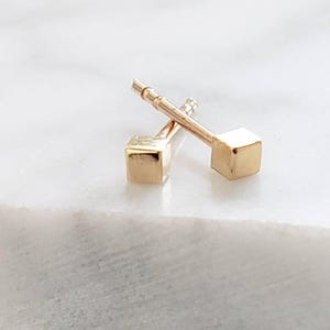 14K Gold Tiny Cube Studs • Little Gold Studs • Delicate Square Stud Earrings • Minimalist Earrings • 14 Karat Gold Studs • Post Earrings