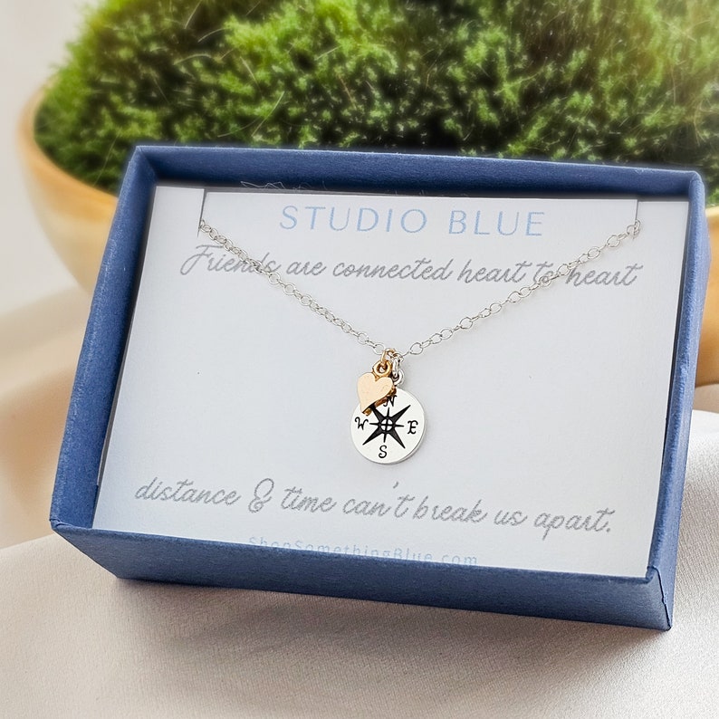 BFF Compass Necklace Best Friend Gift Long Distance Friendship Soul Sisters Compass Charm Going Away Gift Friendship Jewelry image 1