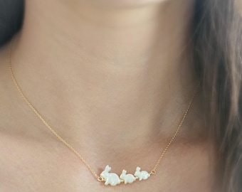 Bunny Mom Necklace • Mother & Baby Bunnies • Rabbit Jewelry • Mother of Pearl • Gift for Mom • New Mom Gift • Mother's Day Necklace
