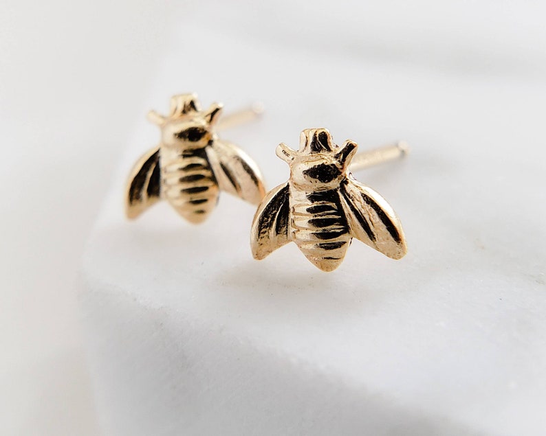 Little Honey Bee Studs Dainty Bee Earrings Bumble Bee Studs Tiny Gold Bees Little Bee Earring Studs Delicate Bee Jewelry Gift image 4