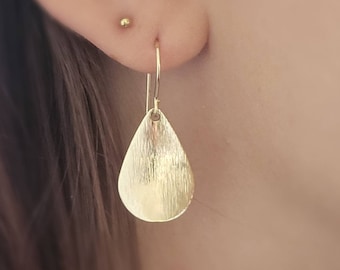 Elegant Teardrop Earrings • Gold Petal Dangles • Simple Style • Lightweight • Classic Jewelry • Brushed Gold Teardrops