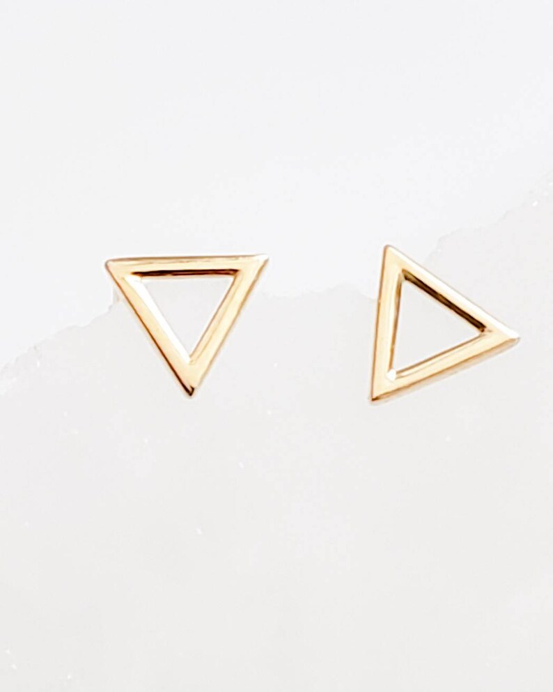 14k Gold Triangle Studs Small Geometric Earrings Gold Etsy