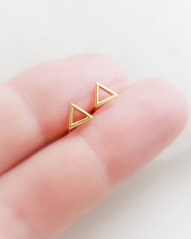14k Gold Triangle Studs Small Geometric Earrings Gold Etsy
