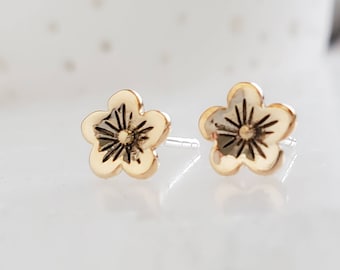 Tiny Cherry Blossom Studs • Petite Gold Flowers • Small Flower Posts • Simple Minimal Earrings • Sterling Silver Flowers • Stud Earrings