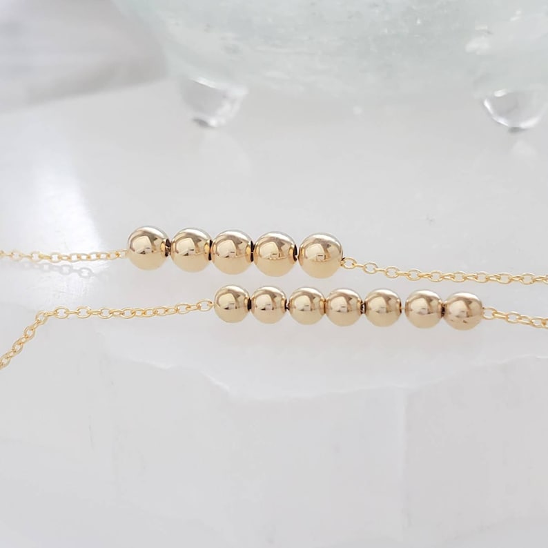 14K Gold Floating Bead Necklace Delicate Gold Necklace Multiple Bead Necklace Customize Personalize Dainty Jewelry Minimalist image 9