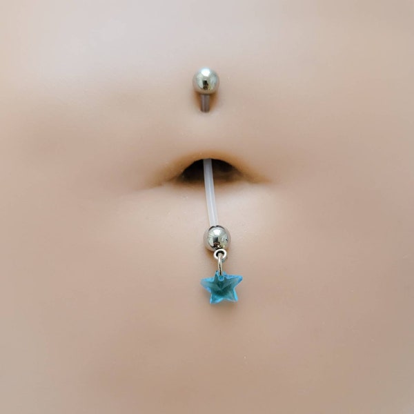 Pregnancy Belly Ring • Star Gem Navel Ring • Bio Flex • Bendable  Post • Comfort Piercing • It's A Boy • It's A Girl • Gender Neutral