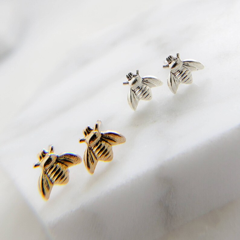 Little Honey Bee Studs Dainty Bee Earrings Bumble Bee Studs Tiny Gold Bees Little Bee Earring Studs Delicate Bee Jewelry Gift image 8