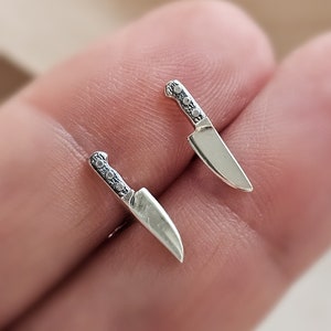 Tiny Knife Studs • Chef&#39;s Knife Earrings • Edgy Jewelry • Miniature Knife • Sterling Silver Knife • Punk Rock • 90s • Best Friend Gift