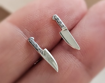 Tiny Knife Studs • Chef's Knife Earrings • Edgy Jewelry • Miniature Knife • Sterling Silver Knife • Punk Rock • 90s • Best Friend Gift