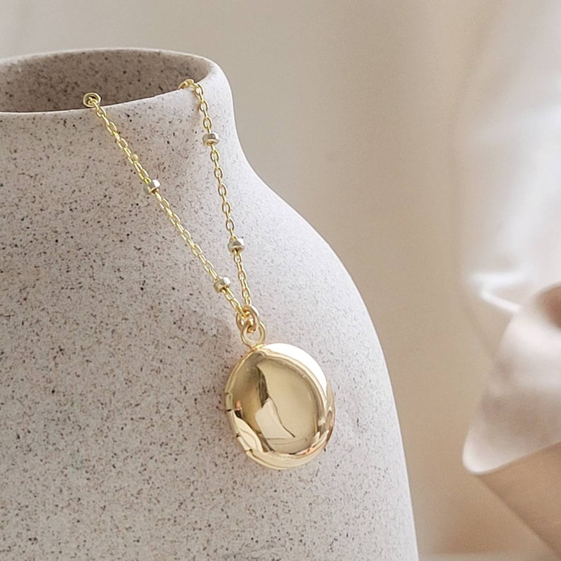 Little Gold Locket Necklace • Tiny Photo Locket • Gift for Mom • Dainty ...