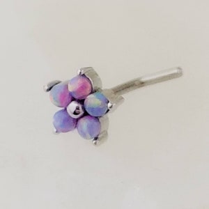 Daisy Opal Nose Stud • Dainty Flower L Bend • Surgical Steel • Fire Opals • Tiny Opal Flower • 20 Gauge • Nose Piercing • Body Jewelry Purple Opal