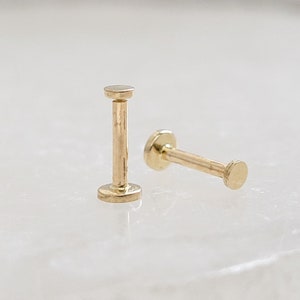 Tiny 14K Gold Dot Studs • Flat Back Nap Studs • Screw In • 18 Gauge • Solid Gold Stud Earrings • Cartilage • Labret • Monroe • Waterproof