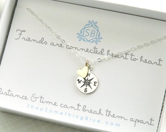 Best Friend Gift • BFF Compass Necklace • Long Distance Friendship  • Going Away Gift • Compass Charm • Bestie For Life • Soul Sisters