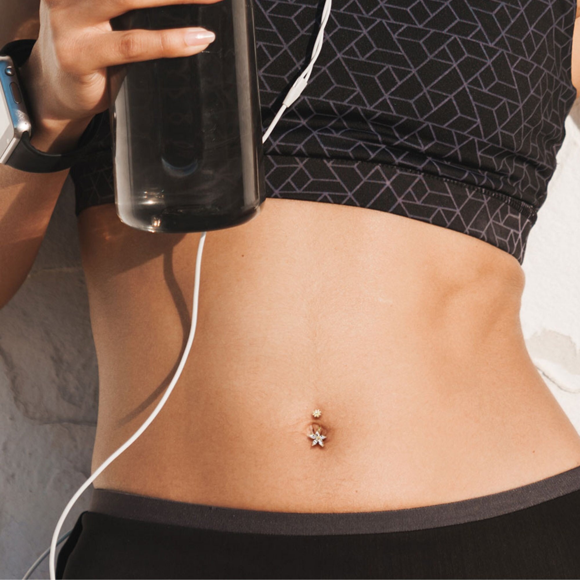 Sparkle Star Flower Belly Button Ring • Diamond CZ • Double Jeweled ...