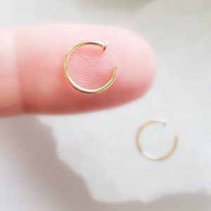 14k Gold Nose Hoop with Stopper • 18 Gauge or 20 Gauge • Solid 14 Karat Hoop • Open Skinny Hoop • Dainty Hug Hoop • Open Nose Hoop